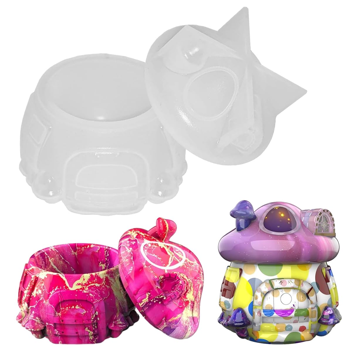 HASTHIP Silicone Resin Mold Mushroom House Resin Mold, DIY Resin Jar Mold with Lid, DIY Desk Decoration Resin Mushroom Can Mold for DIY Crafting Gift Mushroom Jewelry Jar HASTHIP Silicone Resin Mold Mushroom House Resin Mold, DIY Resin Jar Mold with Lid, DIY Desk Decoration Resin Mushroom Can Mold for DIY Crafting Gift Mushroom Jewelry Jar